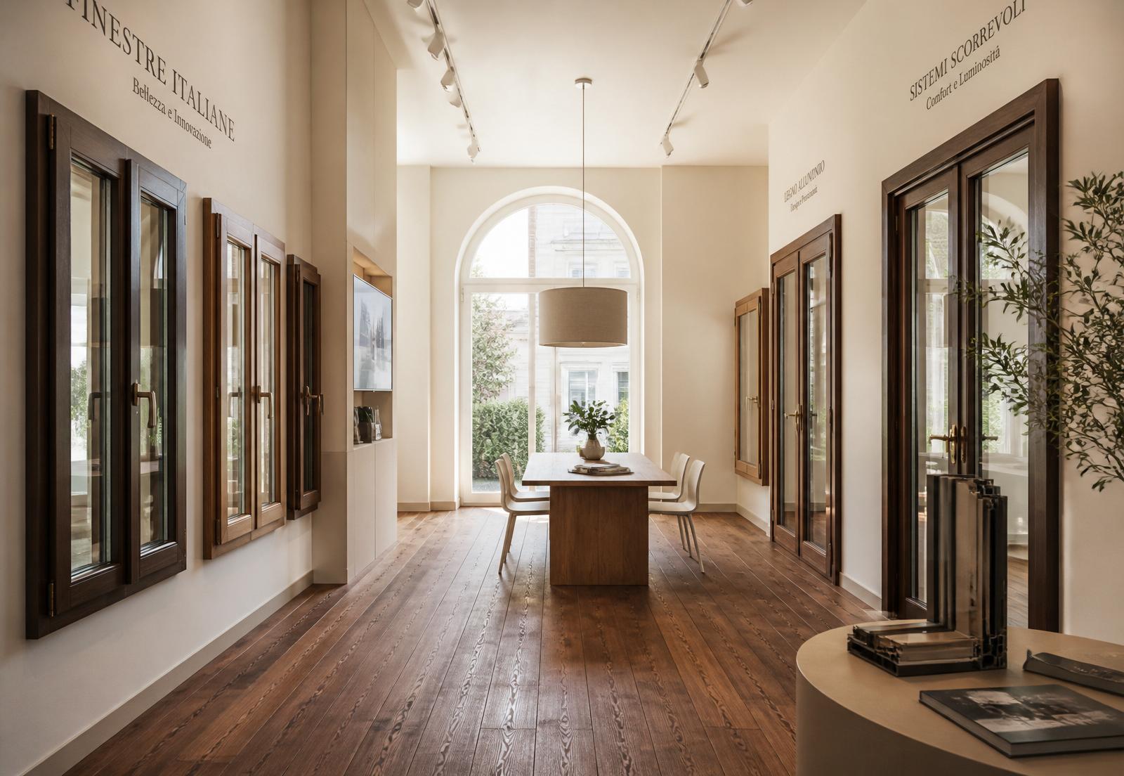 Showroom Baggetto a Colceresa con serramenti in legno esposti